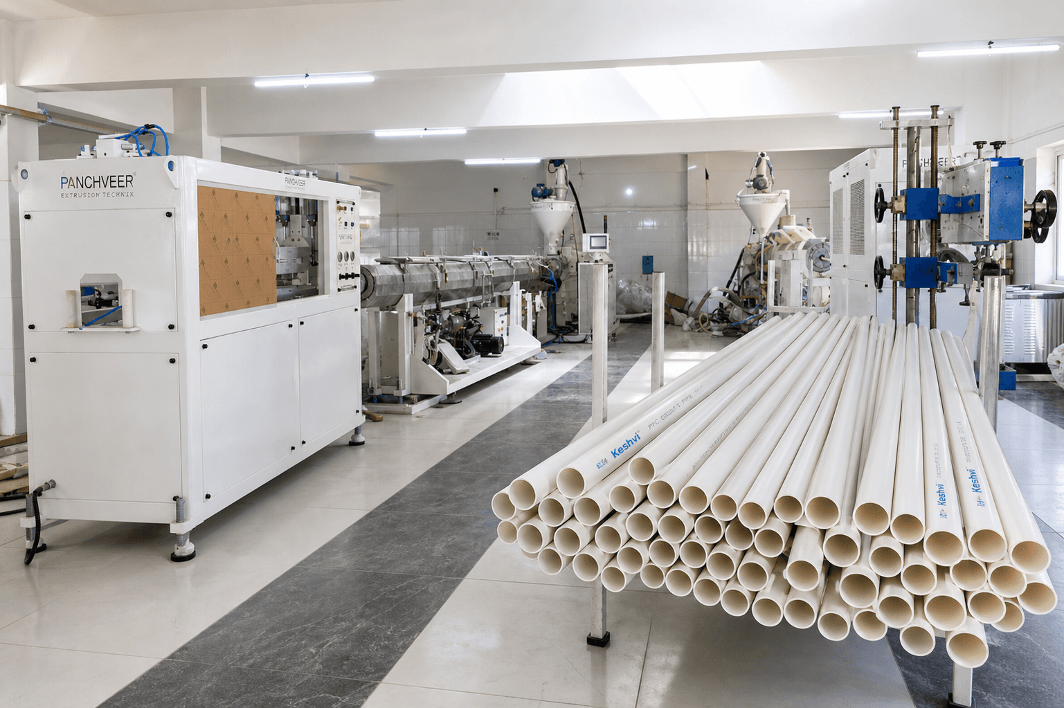 Keshvi PVC pipe warehouse and manufacturing line